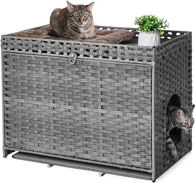 Cat Litter Box Enclosure with Soft Litter Mat; Hidden Kitten Washroom Furniture
