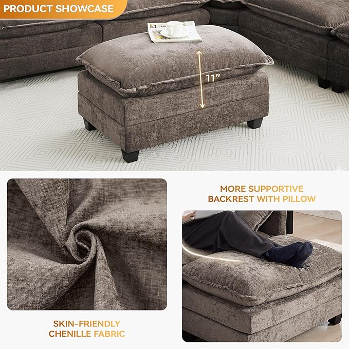 35‘’ Modern Chenille Cloud Sofa Ottoman, Rectangle Ottoman