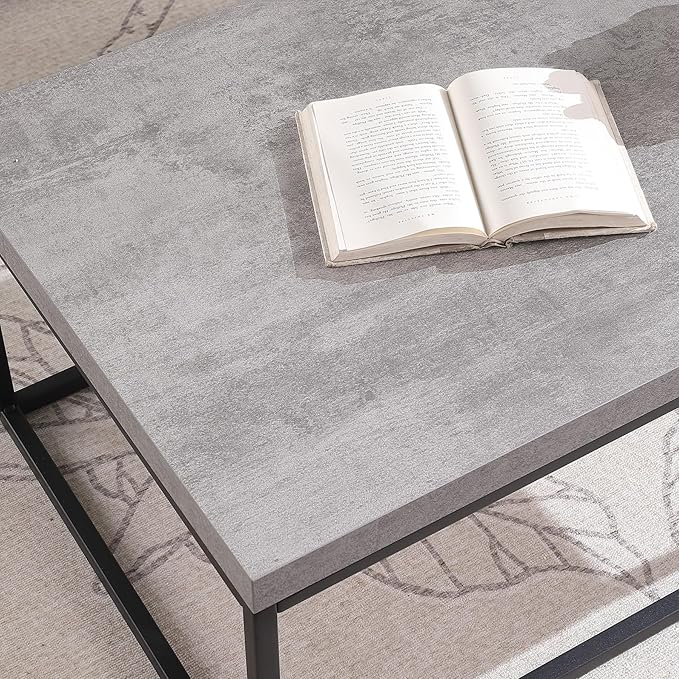 CENSI Modern Grey Square End Table, Extra Thick 1.6" Wood Top & Metal Frame