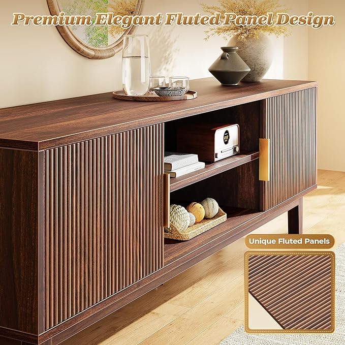 PRAISUN 54 Inch TV Stand for 50, 55 Inch TV, Fluted Entertainment Center