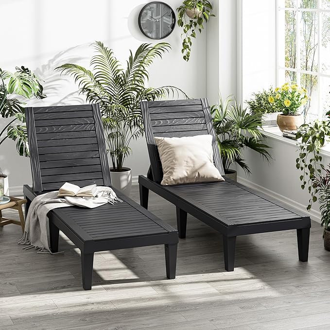 Outdoor Lounge Chairs Set of 2, 5-Position Adjustable Tanning Chairs