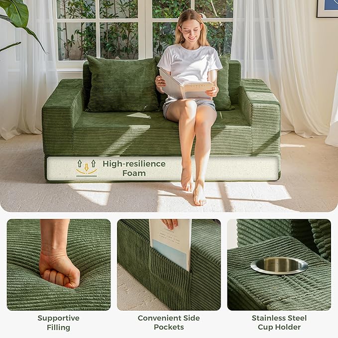 MAXYOYO Loveseat Sofa Bed, 4 in 1 Convertible Boneless Couch Folding Recliner