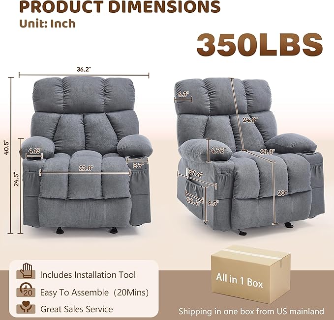 Massage Rocking Recliner Chair, Ergonomic Recliners Sofa