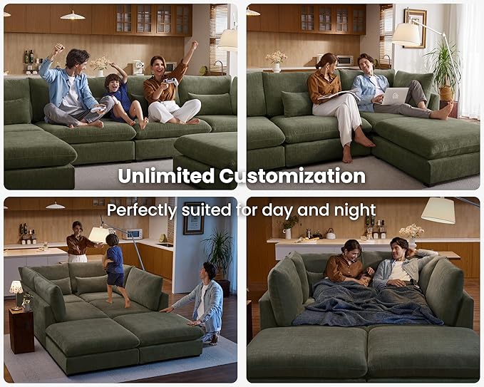 77" Oversized Chenille Couch Modular Sectional Sofa, Washable Cloud Couch