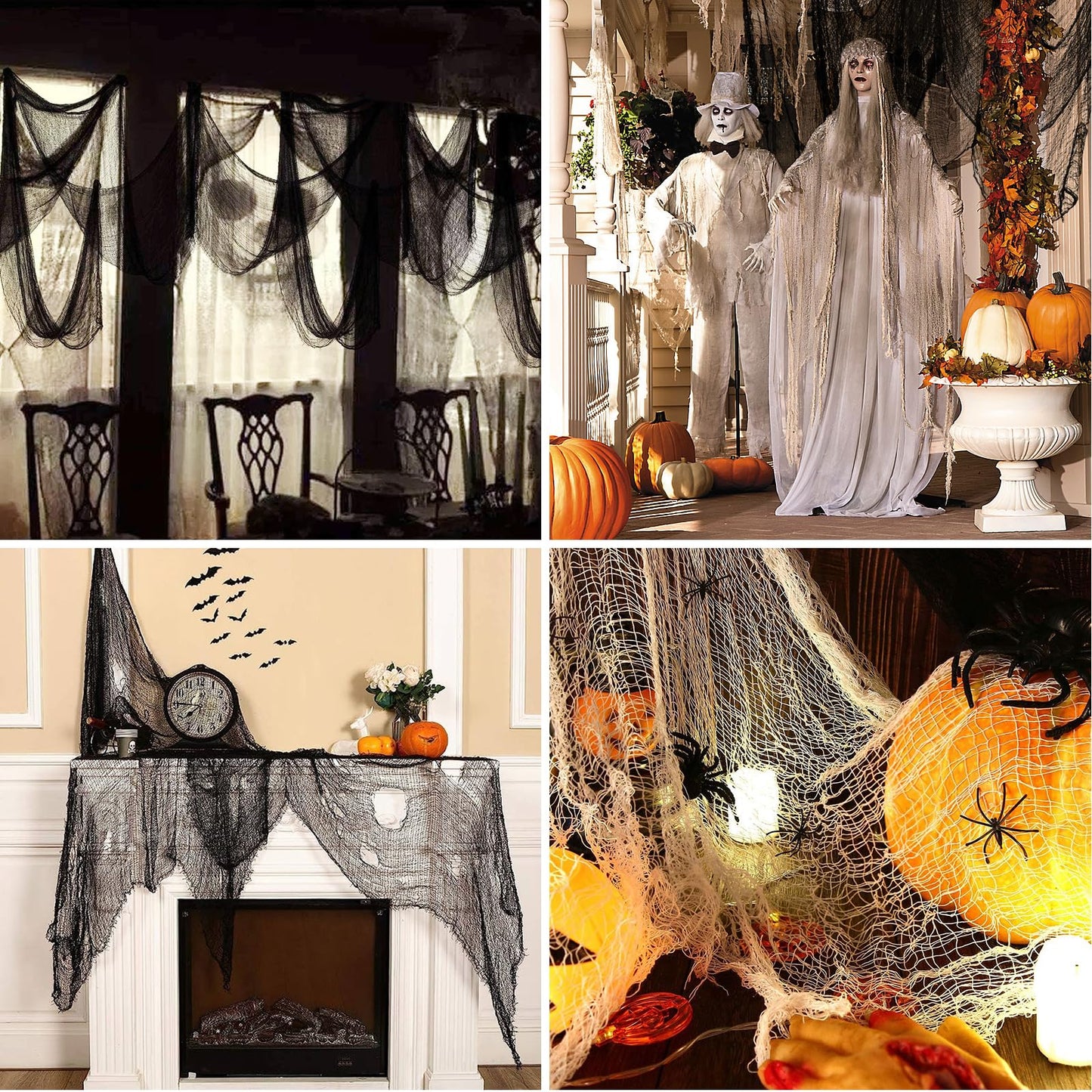 SHIYOUO 8 Pack Halloween Creepy Cloth, 30×72inch Spooky Fabric Clothes, Halloween Gauze Decoration for Haunted Houses, Party Supplies Indoor Outdoor- Black*4+White*4