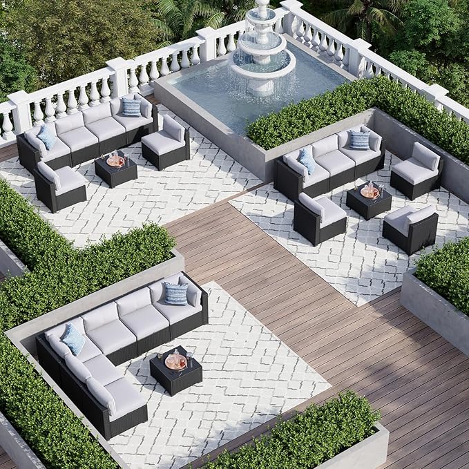 Aoxun 7 Piece Patio Furniture Set, Wicker Rattan Patio Sectional Sofa, Outdoor