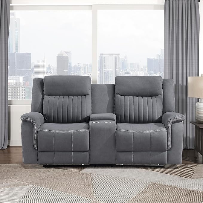 Lexicon Manual Double Reclining Loveseat, Polished Microfiber Manual Wall