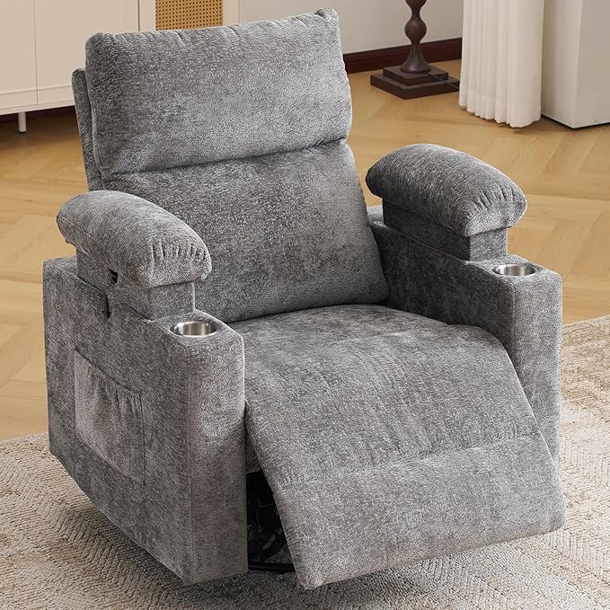 Rocking Chair Nursery with Adjustable Armrests, Electric Glider Recliner