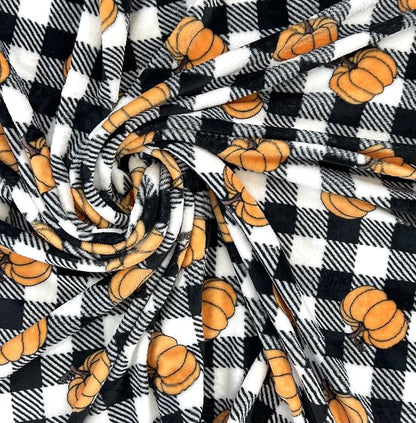 Fall Pumpkin Throw Blanket: Modern Farmhouse Country Black and White Check Plaid Extra Large 50" x 70"