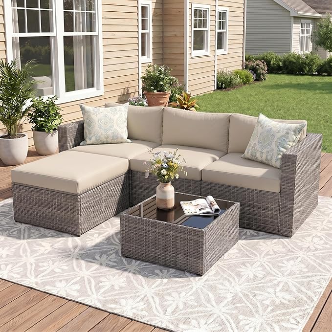 Wisteria Lane 5 Piece Outdoor Patio Furniture Set, All Weather Wicker Rattan