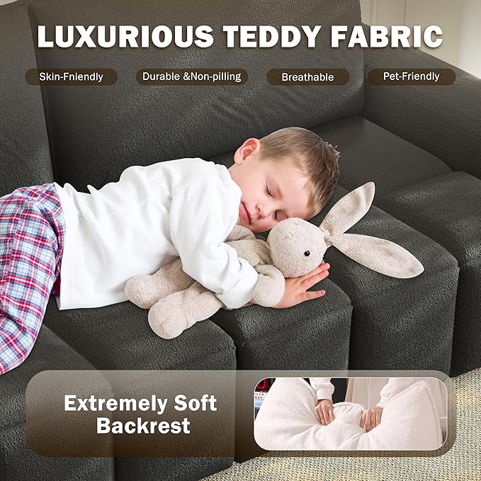 KEIKI 90.2" Modern 3-in-1 Sleeper Sofa Bed – Teddy Fabric 4-Seater Couch