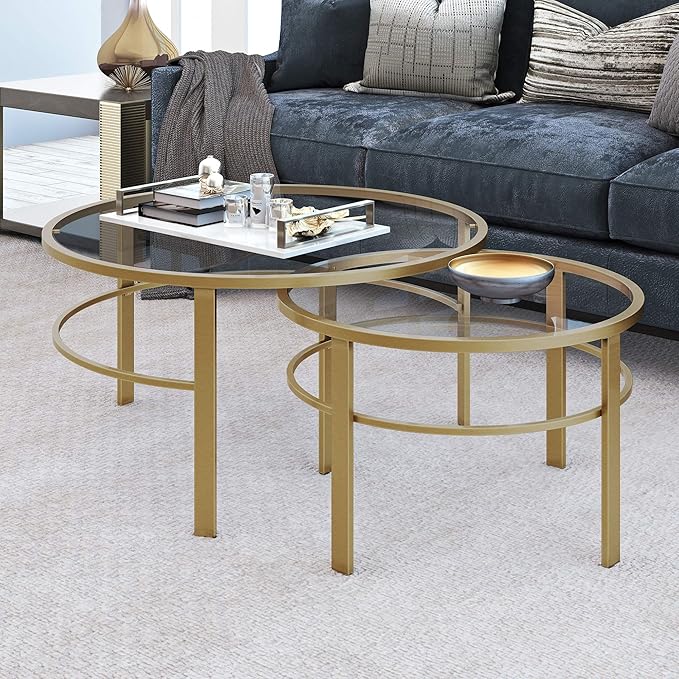 Henn&Hart Round Nested Coffee Table in Brass, Coffee Table coffee tables