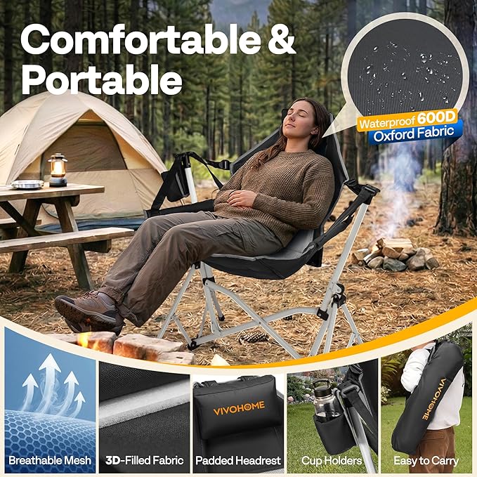 VIVOHOME Hammock Camping Chair, Portable Outdoor Swinging Rocking Chairs