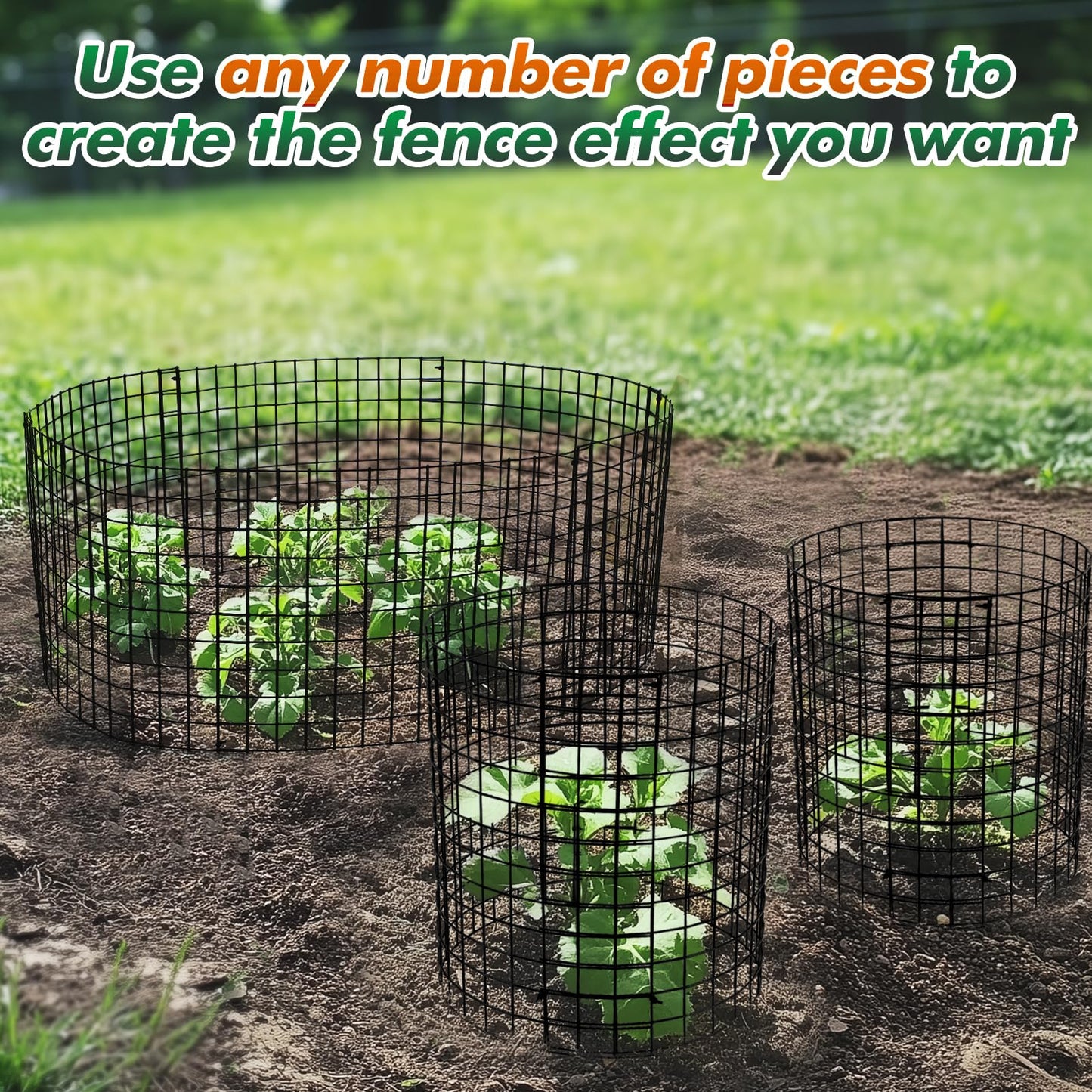 12-gauge Wire Pre-Bent Quick Setup Plant Protectors from Animals -14''H *13''Dia Chicken Wire Plant Cages to Keep Rabbits Deers Squirrels Out, Garden Bunny Barricades with Zip Ties Stakes, 5Pack