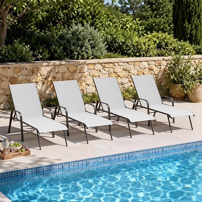Crestlive Products Outdoor Chaise Lounge Chair, 5-Position Pool Lounge Chairs