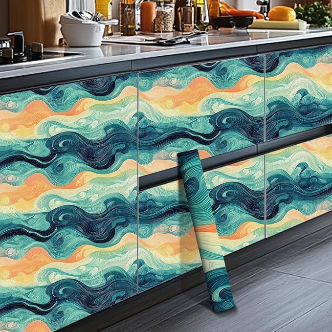 HOMETITUTE Sunset Swirl Landscape Wallpaper Peel and Stick Contact Paper Wall