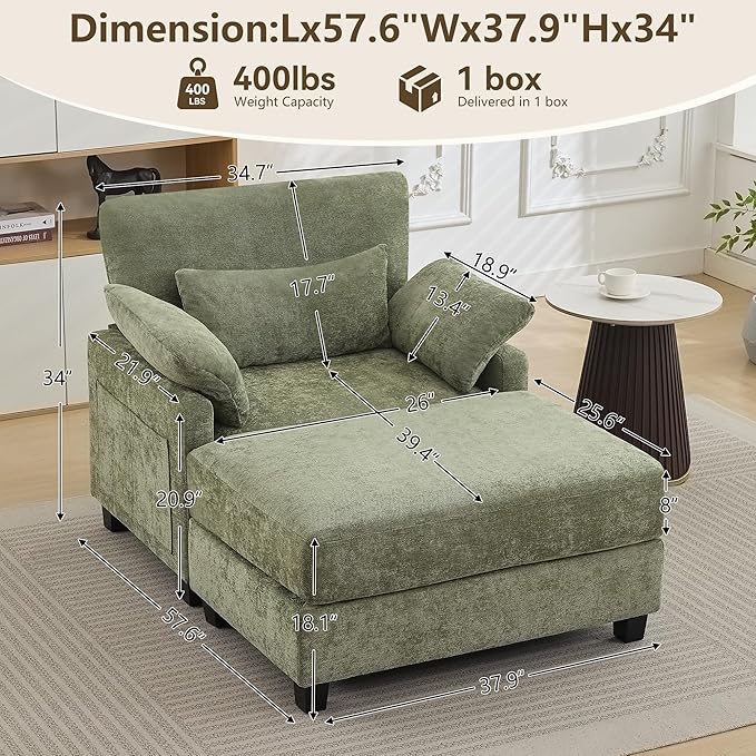 WUTUTUEE 57.5" Oversized Chaise Lounge