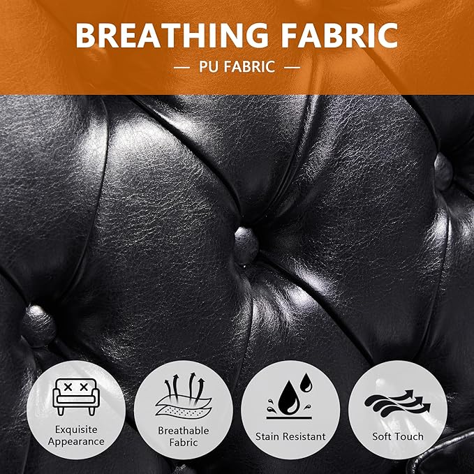 LEVNARY Chesterfield Loveseat Leather, Upholstered Sofa