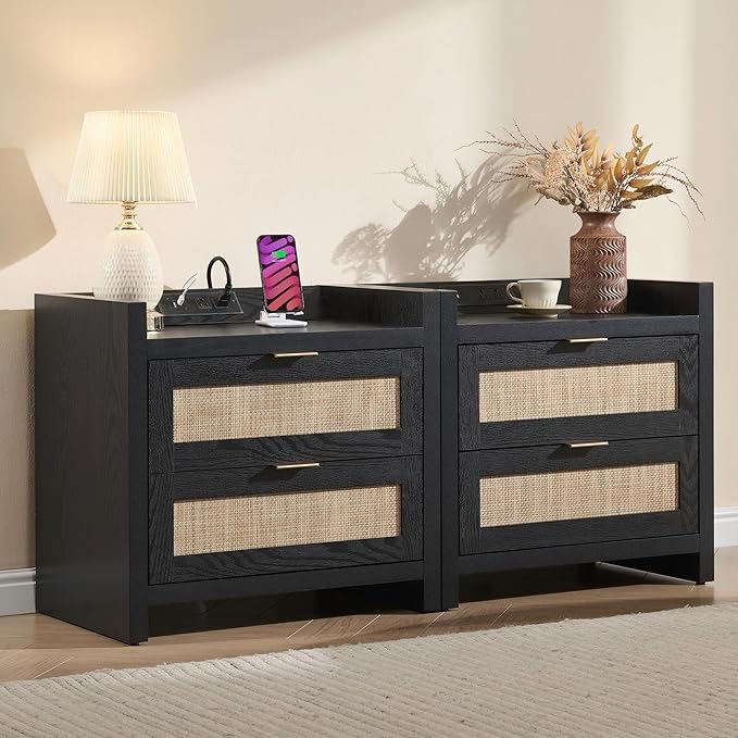 SICOTAS Black Nightstands Set of 2 Bed Side Table