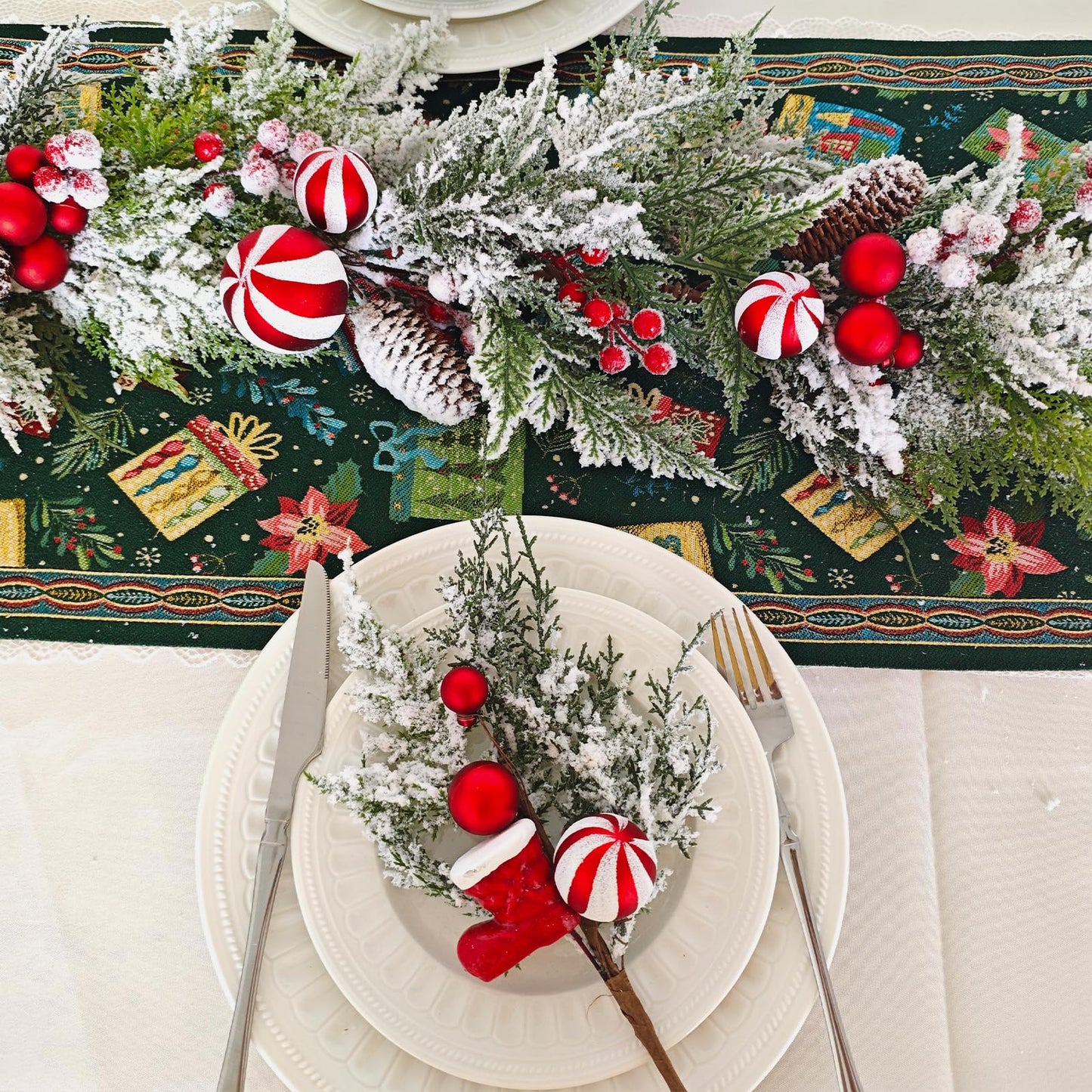 Egolot 70 Inch Christmas Candy Cane Garland for Front Door, Winter Red White Xmas Holiday Garland for Indoor Outdoor, Christmas Frosted Garland with Berries and Pine Cones