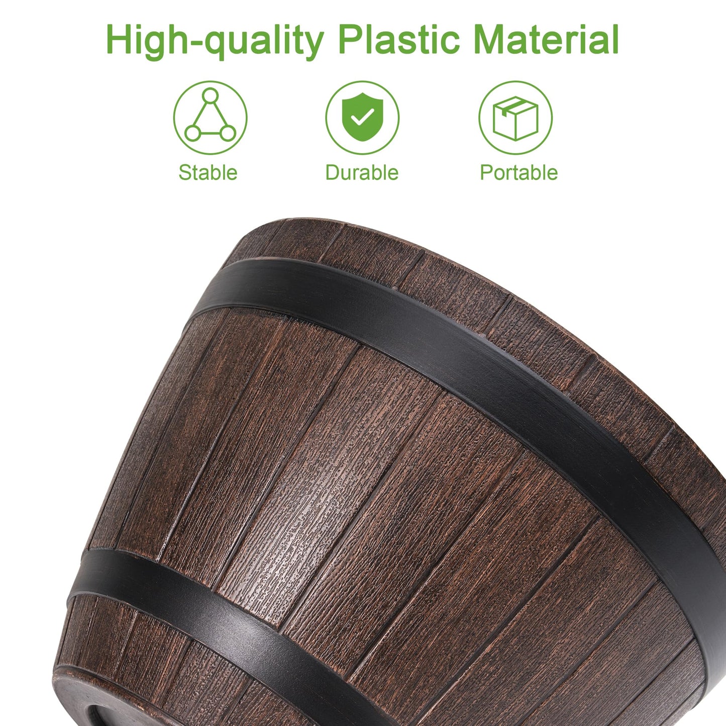 VECELO Plant Pots with Drainage Holes & Saucer, 13 Inch Flower Pots with Tray, 3 Pack Plastic Whiskey Barrel Planters for Indoor & Outdoor Garden Home Plants and Flowers