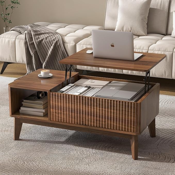 LYNCOHOME Fluted Lift Top Coffee Table