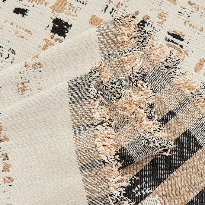 DREAMINGO Abstract Chenille Couch Cover Blanket Beige Khaki Black Boho Sofa