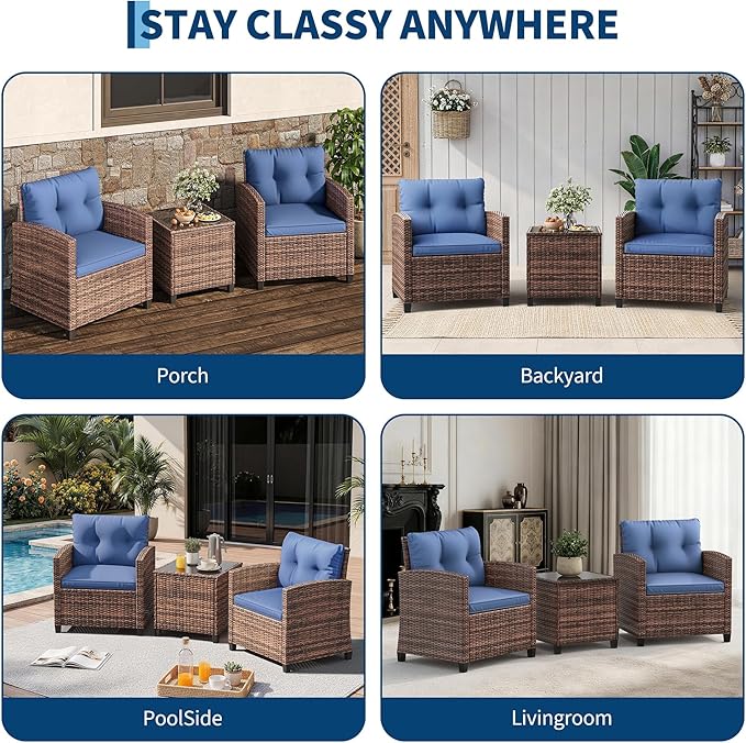 GarveeHome 3-Piece Outdoor Wicker Sofa Set, PE Rattan Patio Furniture