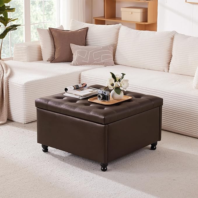 Weture 30 Inch Large Square Storage Ottoman Coffee Table, Oversized Square