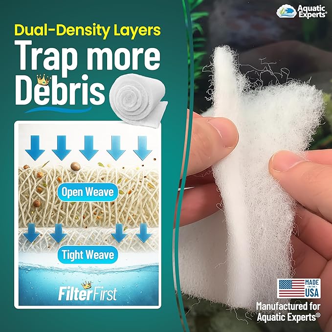 Aquatic Experts Aquarium Filter Floss for Fish Tank Filters - FilterFirst Aquarium Filter Pad - Media Roll for Crystal Clear Water, 3/4" - 1" Thick (12 Inch Wide, 12 Feet Long)