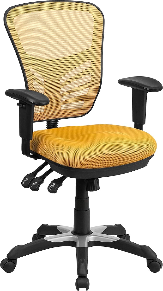 Flash Furniture Nicholas Mid-Back Yellow-Orange Mesh Multifunction Executive