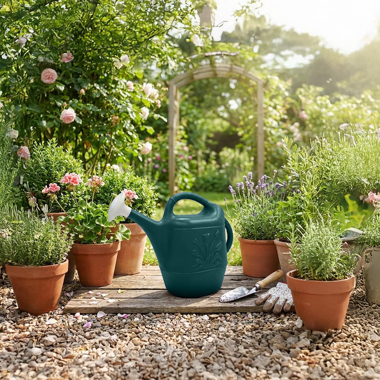 Union Products Watering Can, 2 Gallon Plastic Gardening Water Jug with 2 Handles for Garden, Indoor Plants, and Outdoor Flower Pots, Green