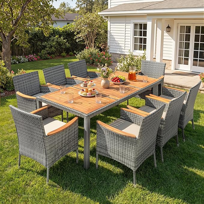 Devoko Outdoor Patio Dining Sets 9 Pieces Wicker Outdoor Dining Table and