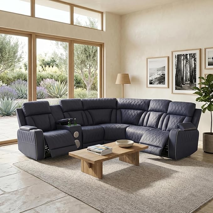 Power Recliner Sectional Sofa, L-Shaped Living Room Furniture Set, Reclining