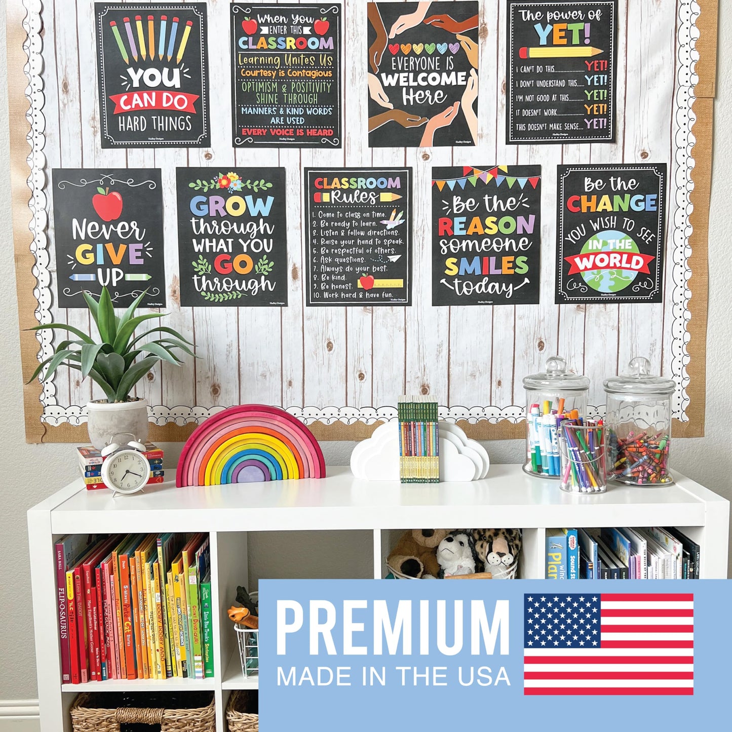Hadley Designs Motivational Poster for Classroom Decor - 9 Growth Mindset Classroom Posters Elementary, Inspirational Wall Decor Middle School, Teacher Must Have, Chalkboard Bulletin Board Decorations