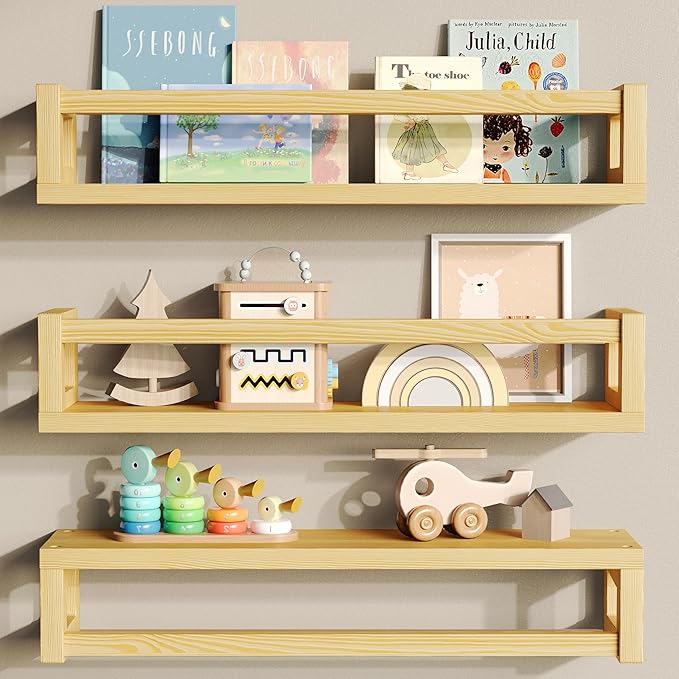 TidyCorner Upgraded Thick Floating Shelves, Solid Wood Bookshelf