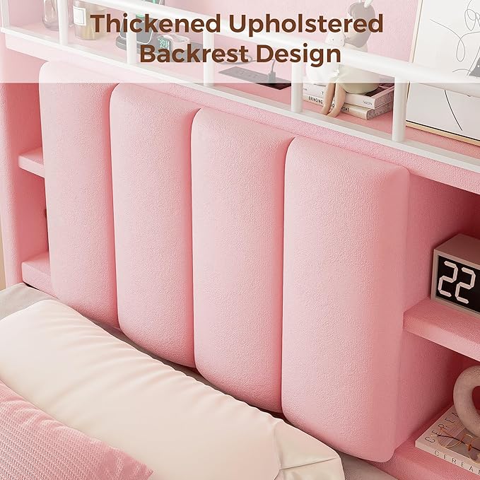 Twin LED Bed Frame with Storage Headboard & 2 Storage Drawers, Princess Velvet