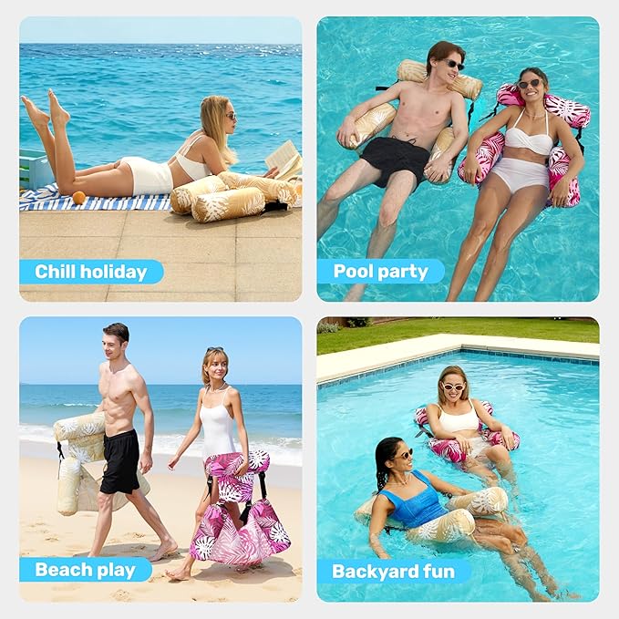 SLOOSH Inflatable Pool Floats Adult, 2 Packs Floating Lounge Chairs, Blow up