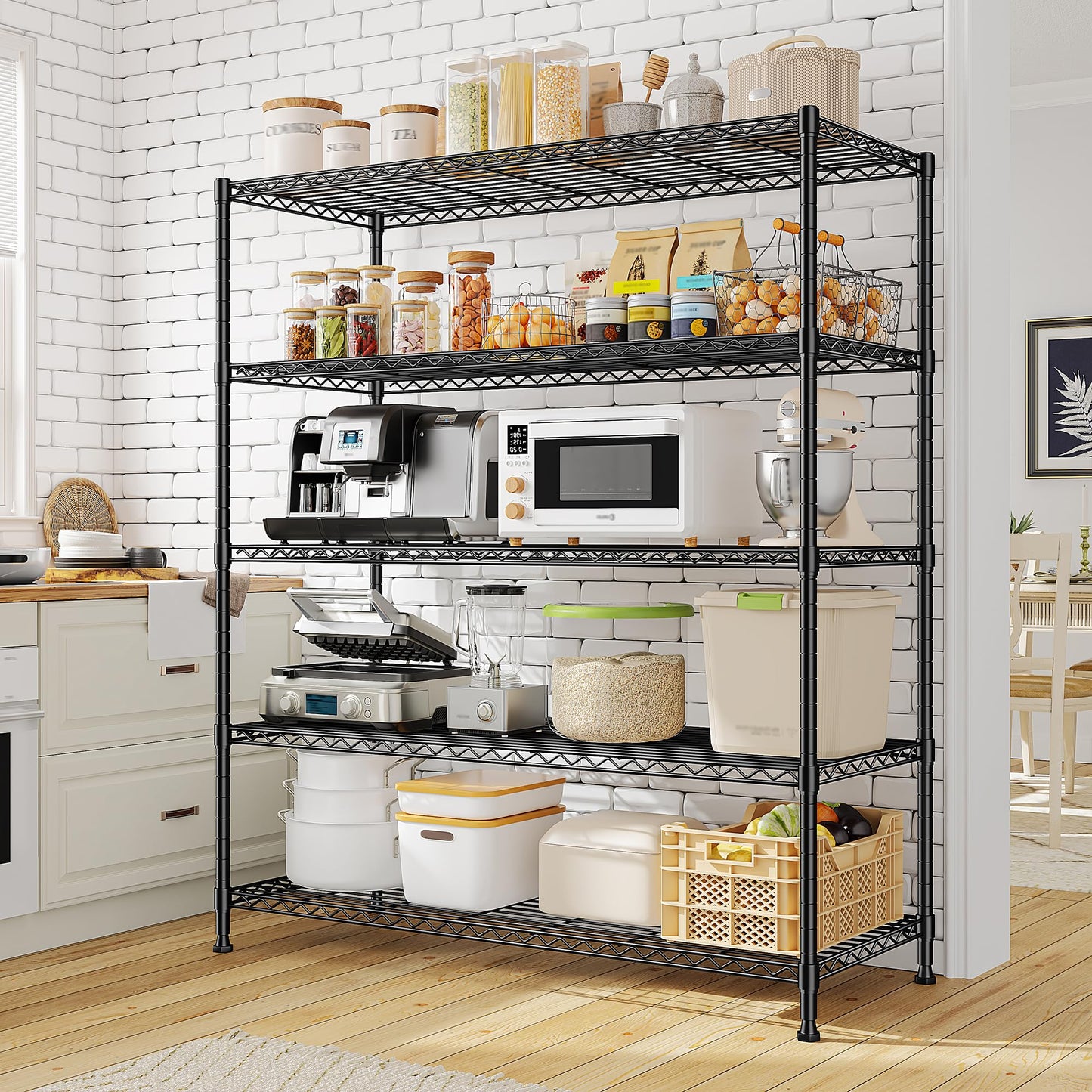 45 "W Storage Shelves 5 Tier Wire Shelving Unit Adjustable Metal Shelving Wire Shelf Pantry Shelves Wire Commercial Rack for Closet Kitchen Pantry Utility Room Garage 45" Wx 13.5" Dx70.5 H Black