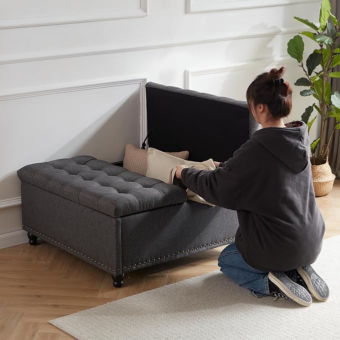 Tbfit Large Square Storage Ottoman Bench, Tufted Upholstered Coffee Table