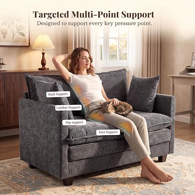 Loveseat Sofa with Cloud 3-Layer Cushion & 27" Deep Seat, Modern Love Seat