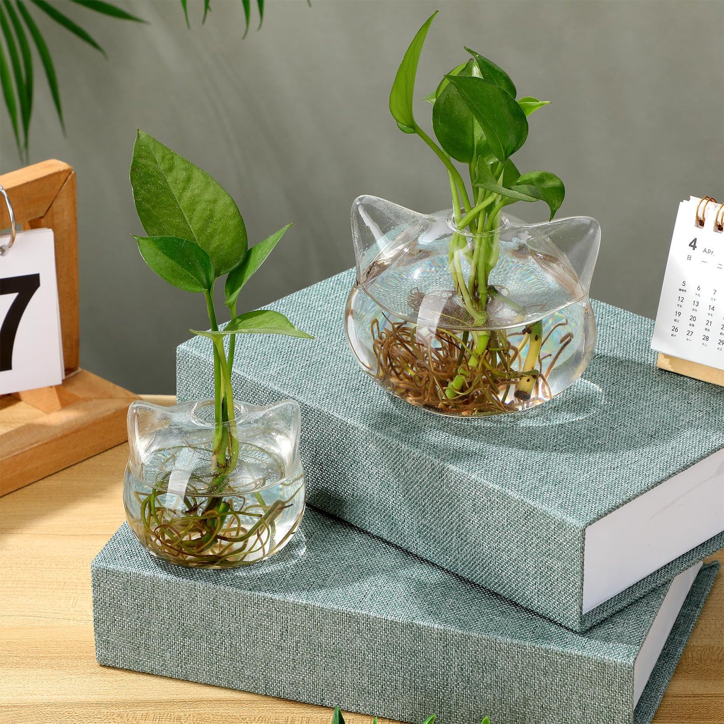 BESPORTBLE 2pcs Cat Shaped Hydroponic Glass Vases for Plants, Small Decorative Terrarium Vase Set, Portable Home Décor Flower Containers