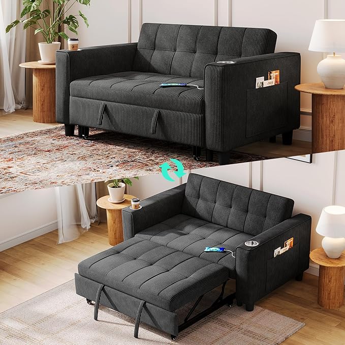 LINSY Sleeper Sofa Bed, Small 3 in 1 Convertible Loveseat Sleeper Couch