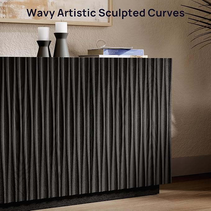 70" Fluted TV Stand for TVs Up to 50/55/65/75", Mid-Century Modern