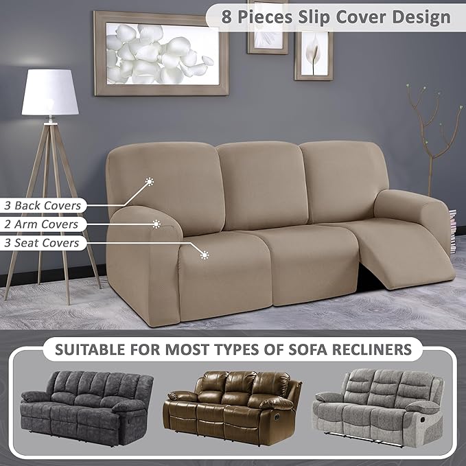 ULTICOR 8-Pieces Recliner Sofa Covers, Yarn Dyed Stretch Reclining Couch Covers