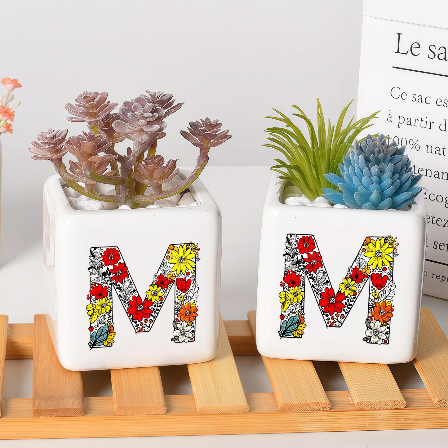 BJDAMAI Succulent Planter Flower Plant Pot Small, Gifts for Teen Girls Kids Birthday Gifts for 5 6 7 8 9 10 11 12 13 14 15 Year Old Girls (Letter M)