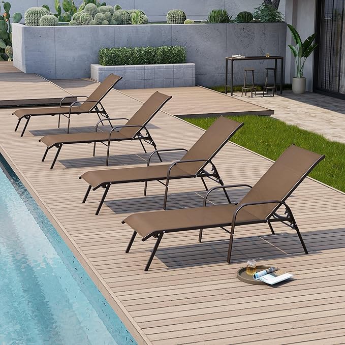 Crestlive Products Outdoor Chaise Lounge Chair, 5-Position Pool Lounge Chairs