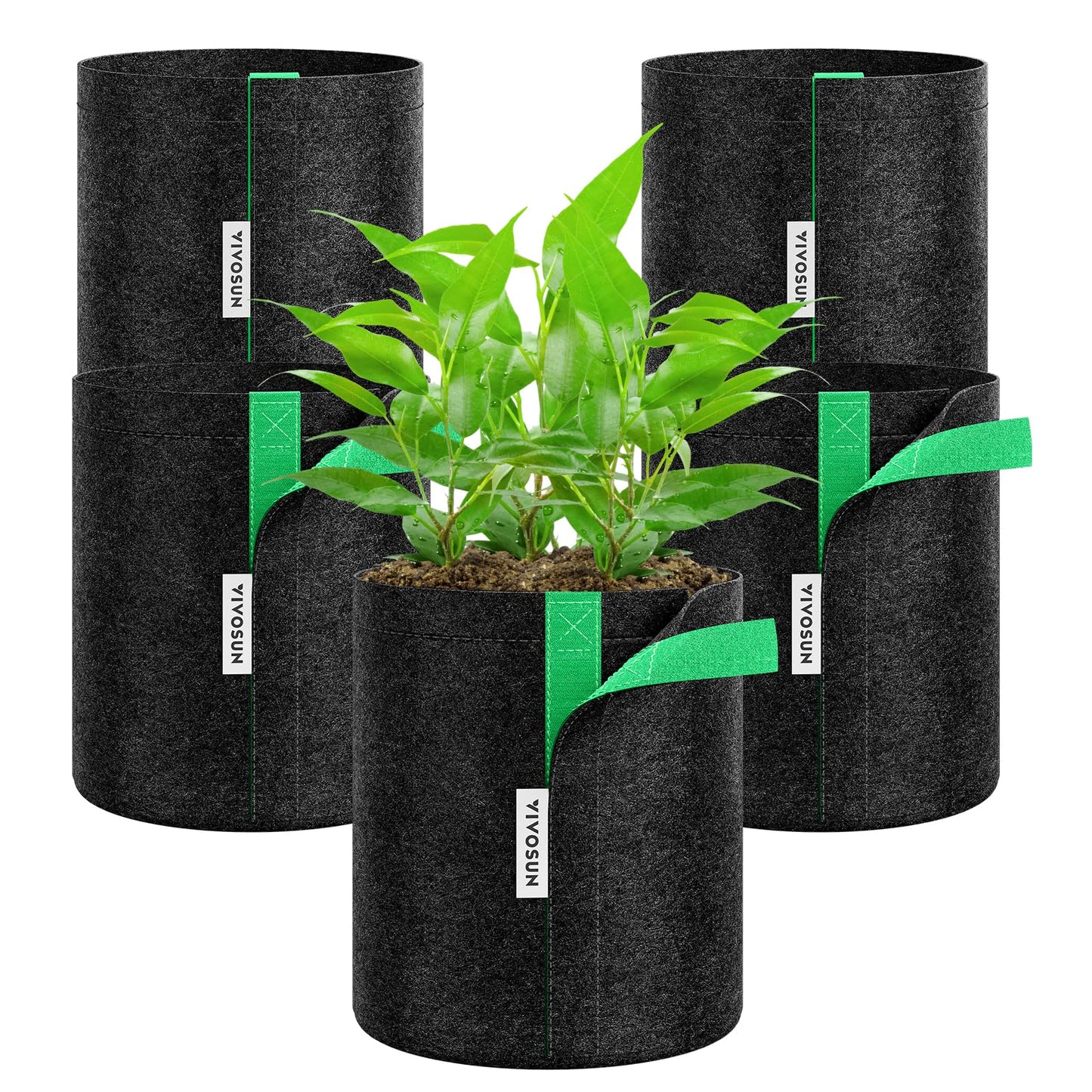 VIVOSUN 5-Pack 1 Gallon Grow Bags, Fabric Pots with Self-Adhesion Sides for Transplanting
