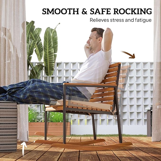 Outsunny Outdoor Rocking Chair Set of 2, Acacia Wood Outdoor Rockers
