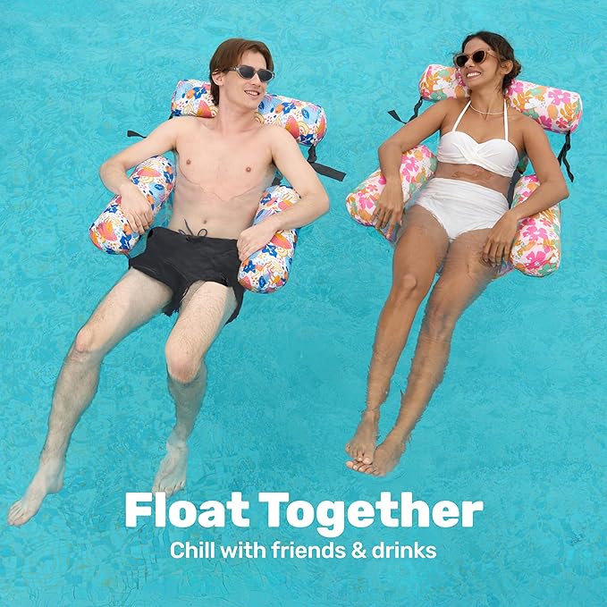 SLOOSH Inflatable Pool Floats Adult, 2 Packs Floating Lounge Chairs, Blow up